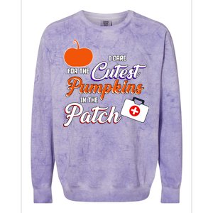 I Care For the Cutest Pumpkins In The Patch Halloween Nurse Colorblast Crewneck Sweatshirt