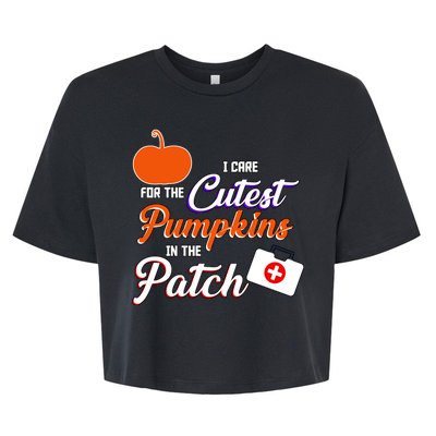 I Care For the Cutest Pumpkins In The Patch Halloween Nurse Bella+Canvas Jersey Crop Tee