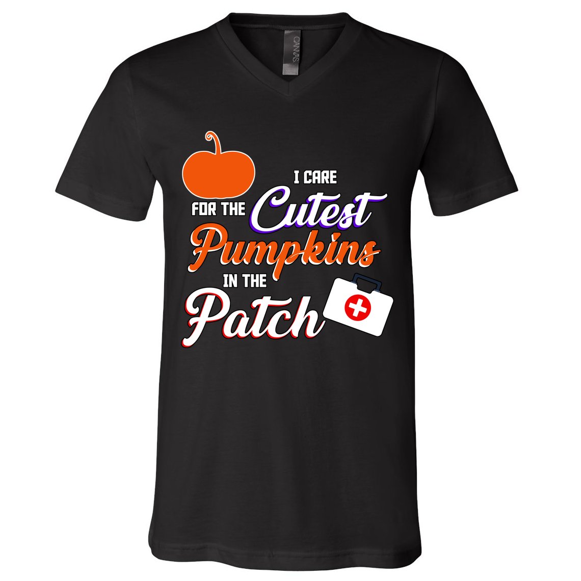 I Care For the Cutest Pumpkins In The Patch Halloween Nurse V-Neck T-Shirt