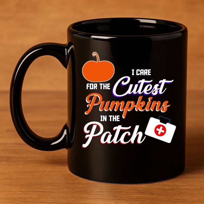 I Care For the Cutest Pumpkins In The Patch Halloween Nurse 11oz C Handle Ceramic Mug