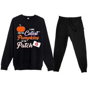 I Care For the Cutest Pumpkins In The Patch Halloween Nurse Premium Crewneck Sweatsuit Set