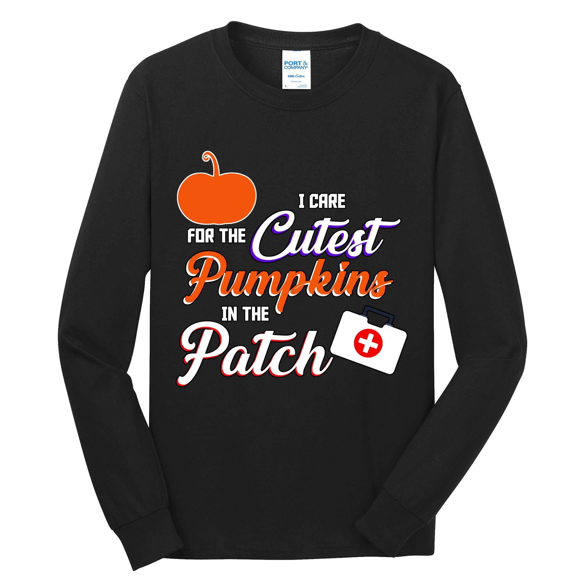 I Care For the Cutest Pumpkins In The Patch Halloween Nurse Tall Long Sleeve T-Shirt