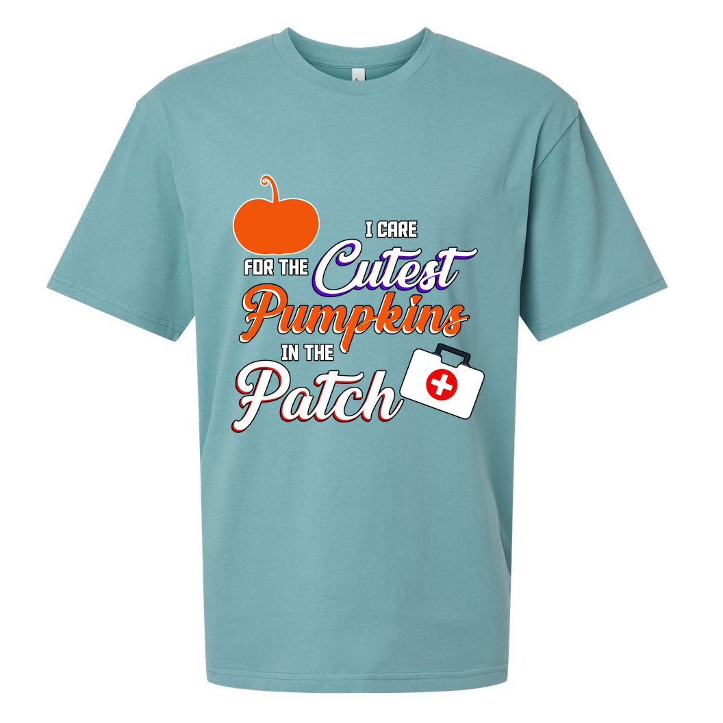 I Care For the Cutest Pumpkins In The Patch Halloween Nurse Sueded Cloud Jersey T-Shirt