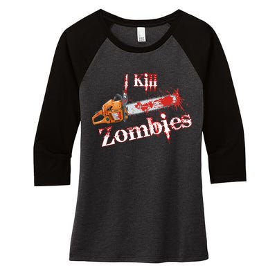 I Chainsaw Zombies Women's Tri-Blend 3/4-Sleeve Raglan Shirt