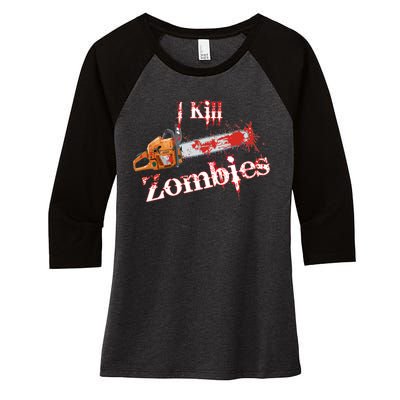 I Chainsaw Zombies Women's Tri-Blend 3/4-Sleeve Raglan Shirt