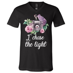 I Chase the Light Camera V-Neck T-Shirt