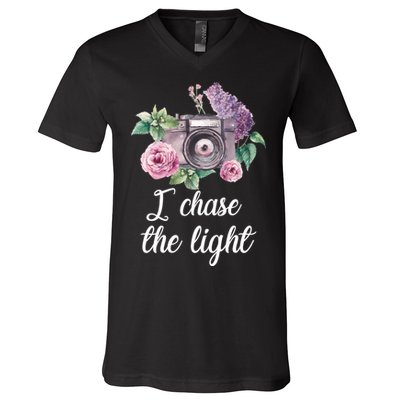 I Chase the Light Camera V-Neck T-Shirt