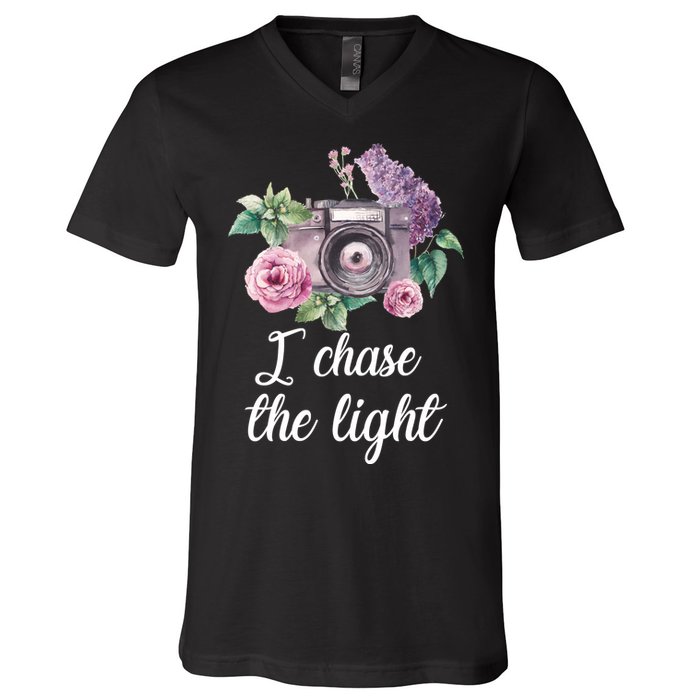 I Chase the Light Camera V-Neck T-Shirt