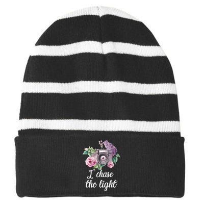 I Chase the Light Camera Striped Beanie with Solid Band