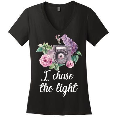 I Chase the Light Camera Women's V-Neck T-Shirt