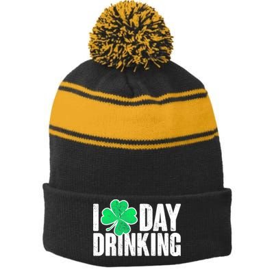 I Clover Day Drinking  Stripe Pom Pom Beanie