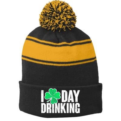 I Clover Day Drinking  Stripe Pom Pom Beanie