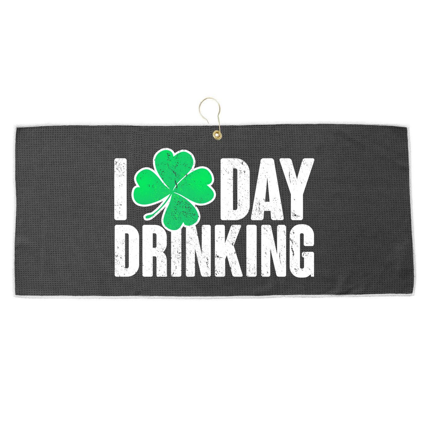 I Clover Day Drinking  Large Microfiber Waffle Golf Towel