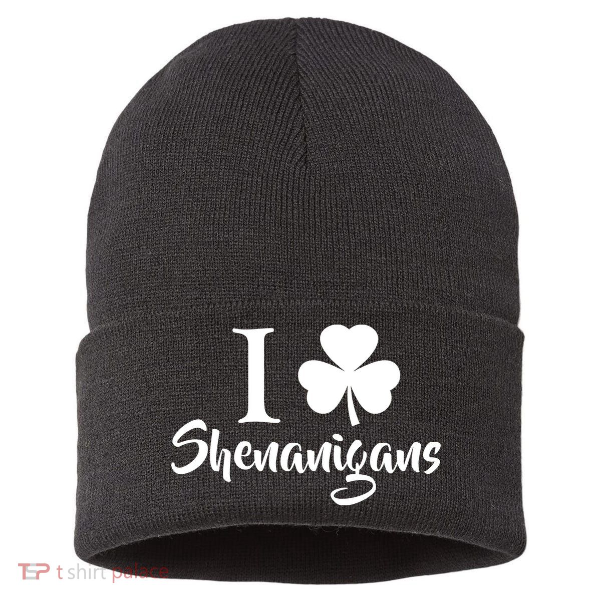 I Clover Shenanigans Irish Shamrock Sustainable Knit Beanie
