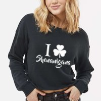 I Clover Shenanigans Irish Shamrock Cropped Pullover Crew