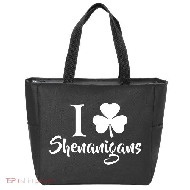 I Clover Shenanigans Irish Shamrock Zip Tote Bag
