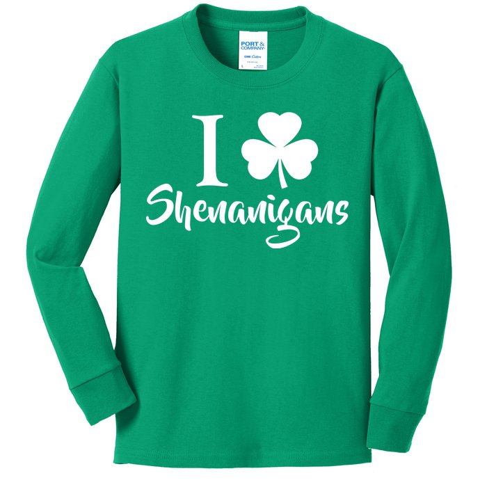 I Clover Shenanigans Irish Shamrock Kids Long Sleeve Shirt