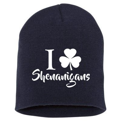 I Clover Shenanigans Irish Shamrock Short Acrylic Beanie