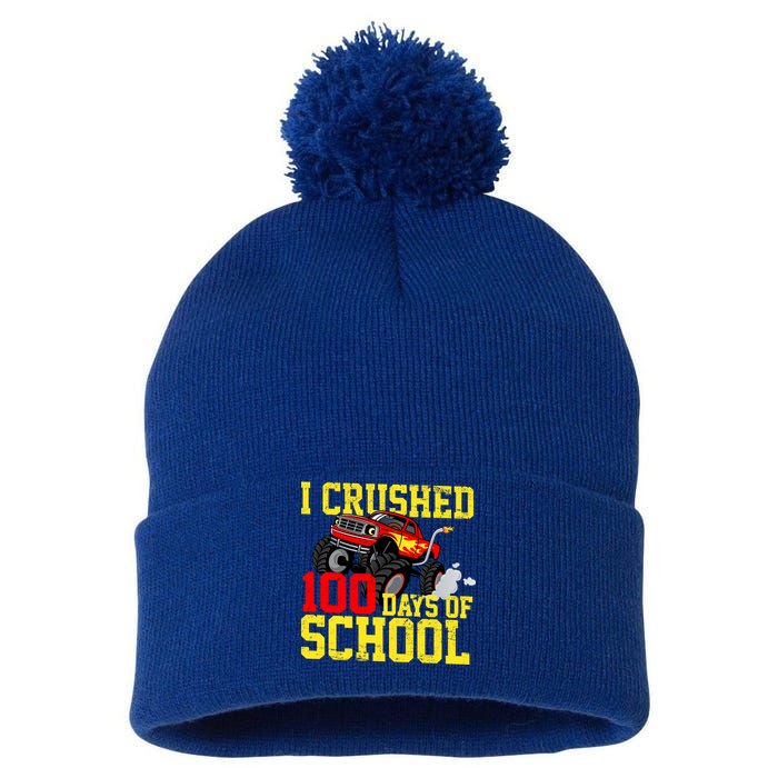 I Crushed 100 Days Of School Monster Truck Pom Pom 12in Knit Beanie