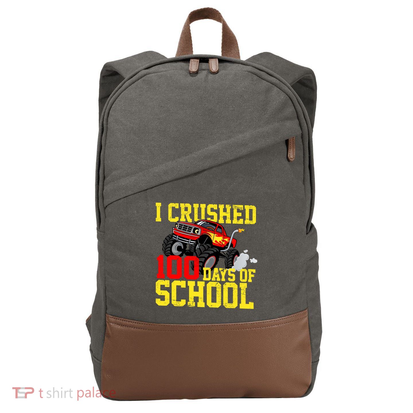 I Crushed 100 Days Of School Monster Truck Cotton Canvas Backpack