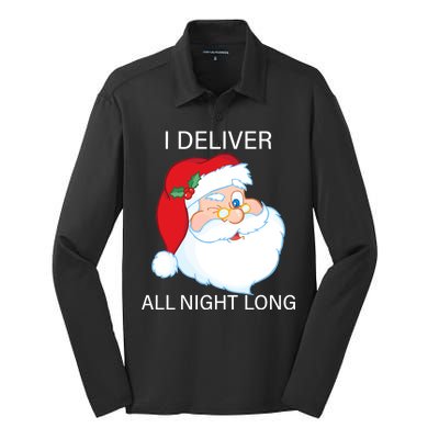 I Deliver All Night Long Funny Santa Silk Touch Performance Long Sleeve Polo