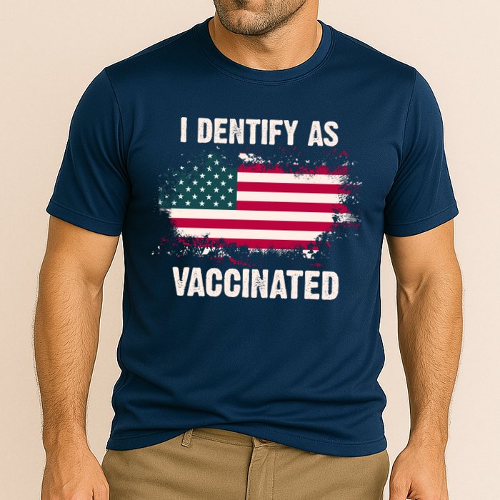 I Dentify As Vaccinated American Flag Cooling Performance Crew T-Shirt