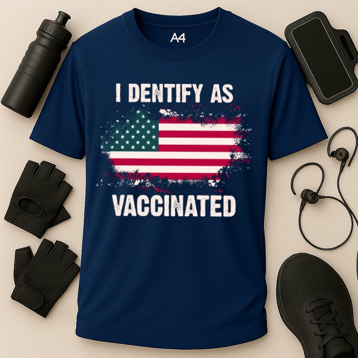 I Dentify As Vaccinated American Flag Cooling Performance Crew T-Shirt