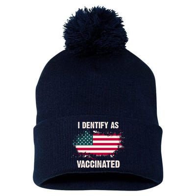 I Dentify As Vaccinated American Flag Pom Pom 12in Knit Beanie