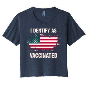 I Dentify As Vaccinated American Flag Women's Crop Top Tee