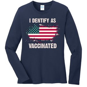 I Dentify As Vaccinated American Flag Ladies Long Sleeve Shirt