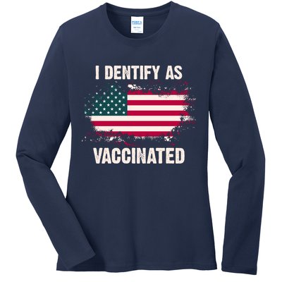 I Dentify As Vaccinated American Flag Ladies Long Sleeve Shirt