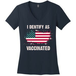 I Dentify As Vaccinated American Flag Women's V-Neck T-Shirt