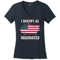 I Dentify As Vaccinated American Flag Women's V-Neck T-Shirt