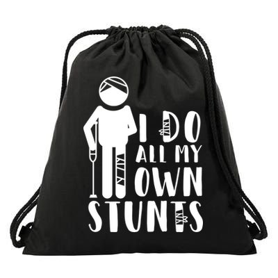 I Do All My Own Stunts Stick Figure Drawstring Bag