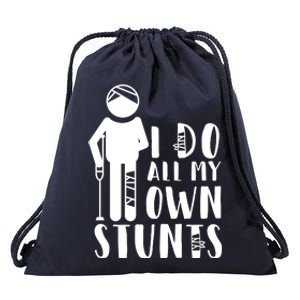 I Do All My Own Stunts Stick Figure Drawstring Bag