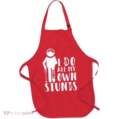 I Do All My Own Stunts Stick Figure Full-Length Apron With Pockets