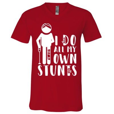 I Do All My Own Stunts Stick Figure V-Neck T-Shirt