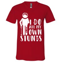 I Do All My Own Stunts Stick Figure V-Neck T-Shirt