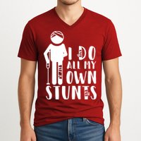 I Do All My Own Stunts Stick Figure V-Neck T-Shirt