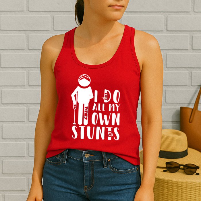 I Do All My Own Stunts Stick Figure Womens Tank Top