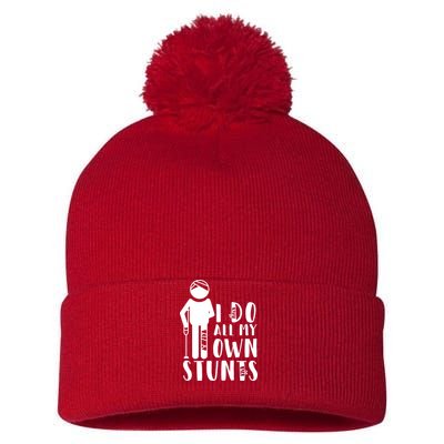 I Do All My Own Stunts Stick Figure Pom Pom 12in Knit Beanie