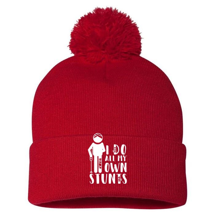 I Do All My Own Stunts Stick Figure Pom Pom 12in Knit Beanie