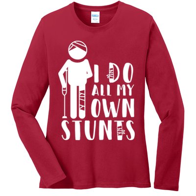 I Do All My Own Stunts Stick Figure Ladies Long Sleeve Shirt