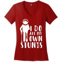 I Do All My Own Stunts Stick Figure Women's V-Neck T-Shirt