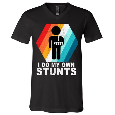 I Do My Own Stunts Retro Funny Meme V-Neck T-Shirt