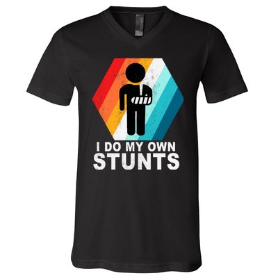 I Do My Own Stunts Retro Funny Meme V-Neck T-Shirt