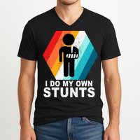 I Do My Own Stunts Retro Funny Meme V-Neck T-Shirt