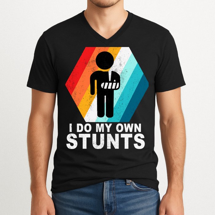 I Do My Own Stunts Retro Funny Meme V-Neck T-Shirt
