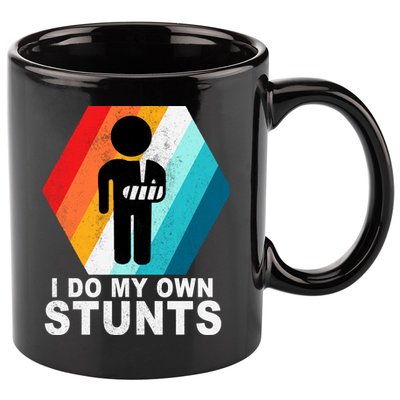 I Do My Own Stunts Retro Funny Meme 11oz C Handle Ceramic Mug