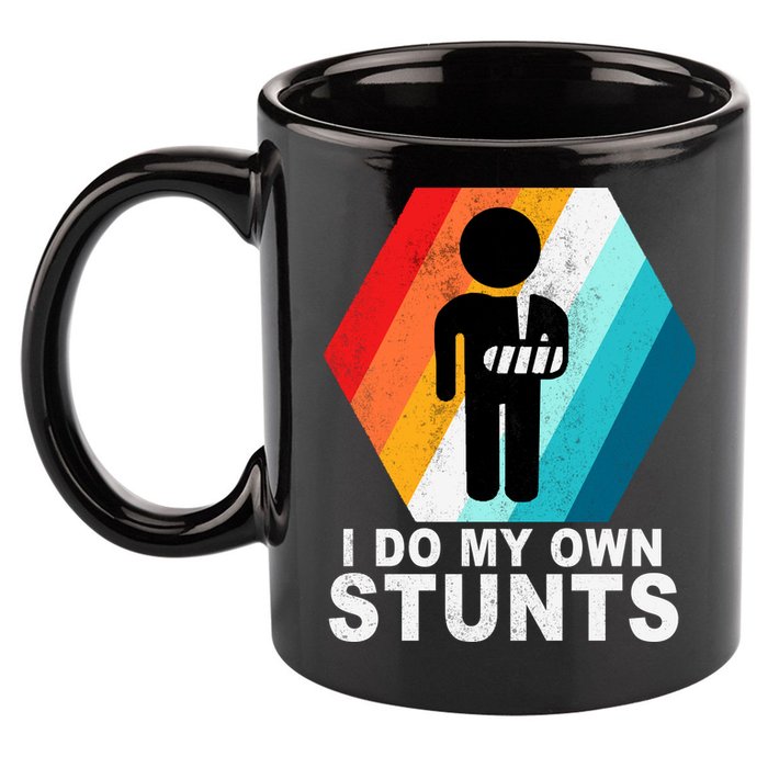 I Do My Own Stunts Retro Funny Meme 11oz C Handle Ceramic Mug